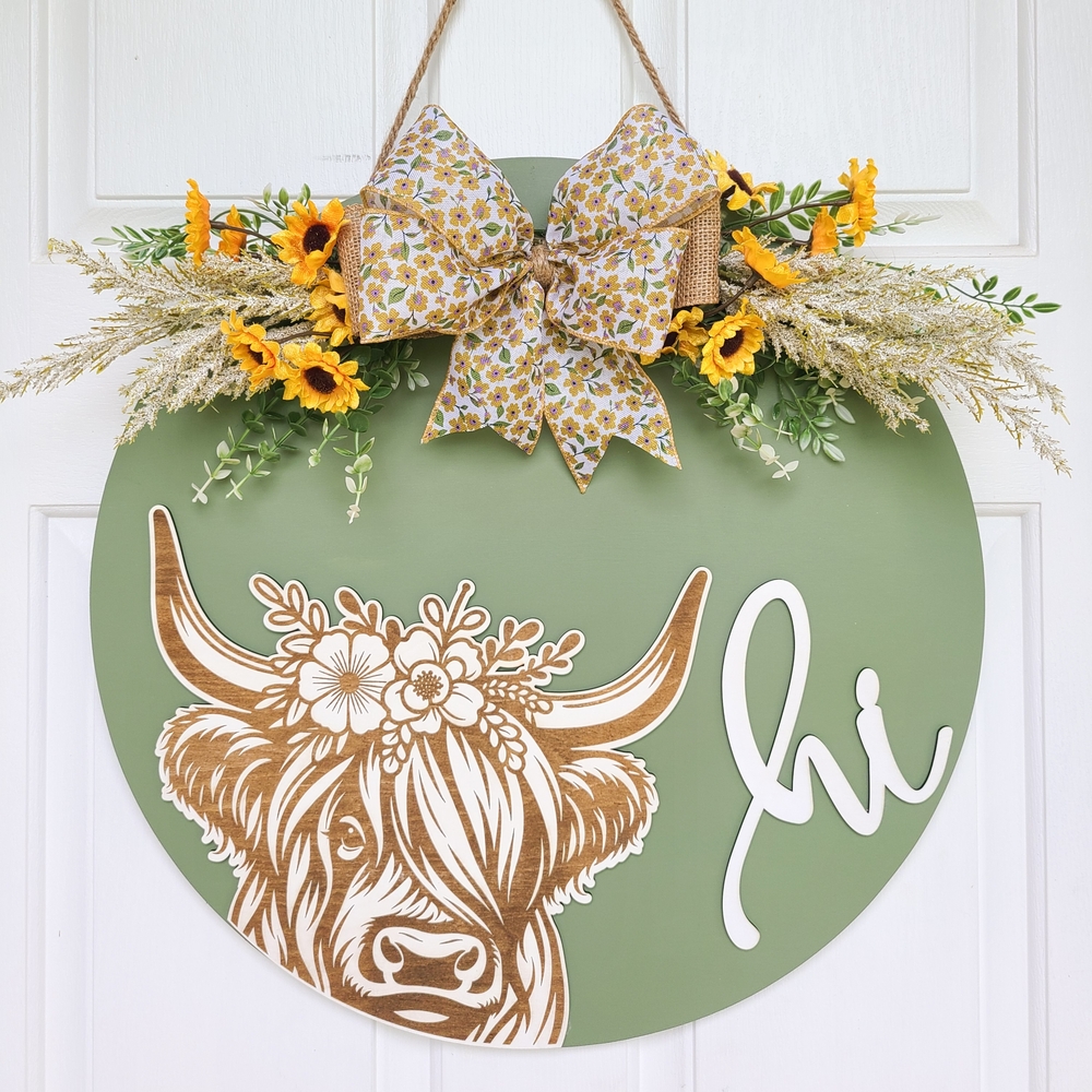 Green Floral Cow Door Sign